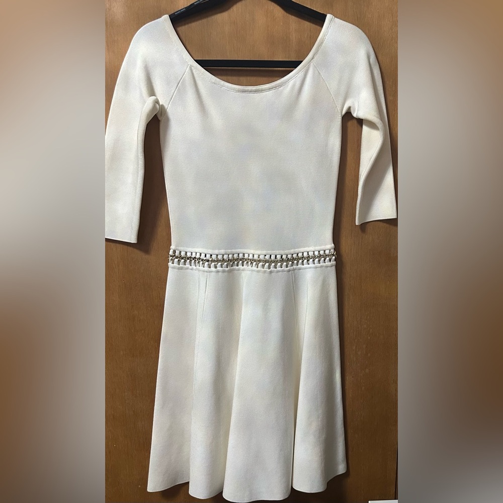 Marciano Cream Sheath Dress with Silver Waist Detail